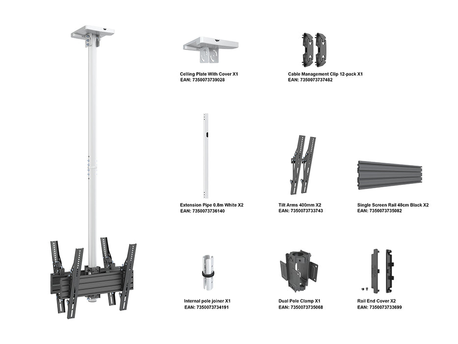 Multibrackets MBC1UX2 Display Ceiling Mount Pro - White Ceiling Mount Bracket Multibrackets