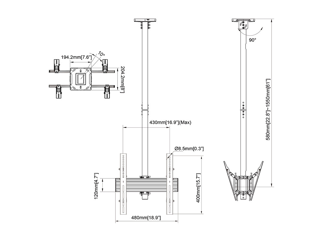 Multibrackets MBC1UX2 Display Ceiling Mount Pro - White Ceiling Mount Bracket Multibrackets