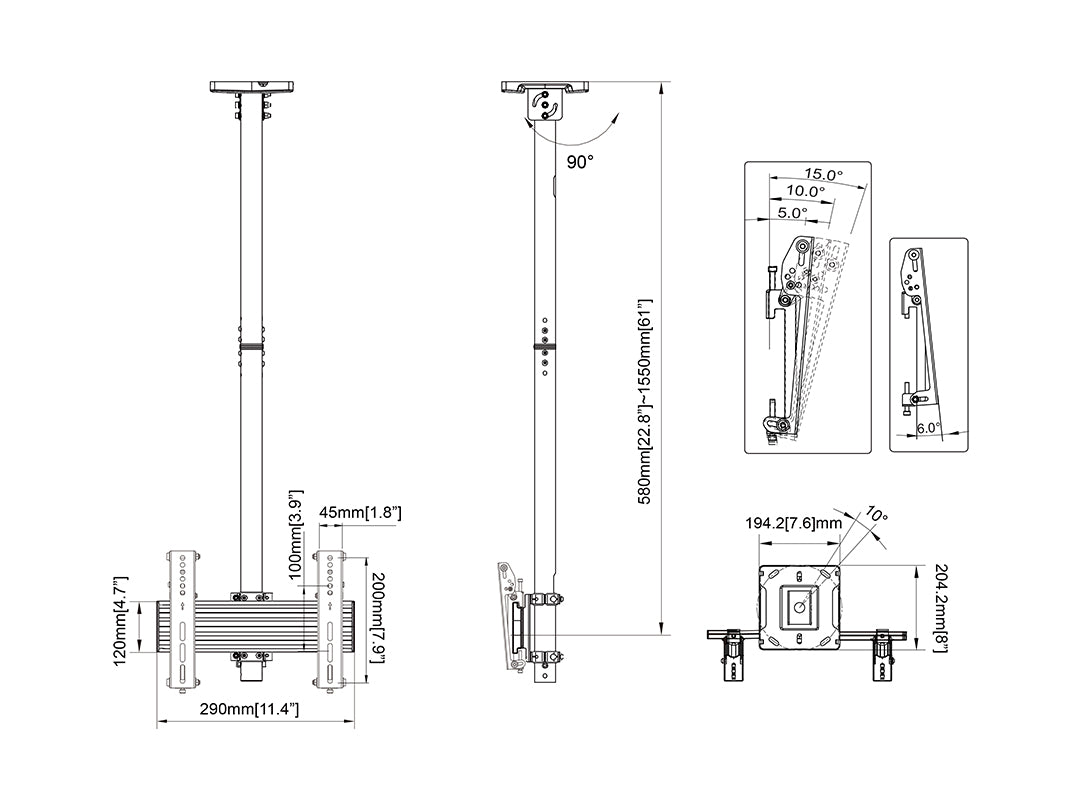 Multibrackets 24” - 42" - 1.5m Pole MBC1U Display Ceiling Mount Ceiling Mount Bracket Multibrackets