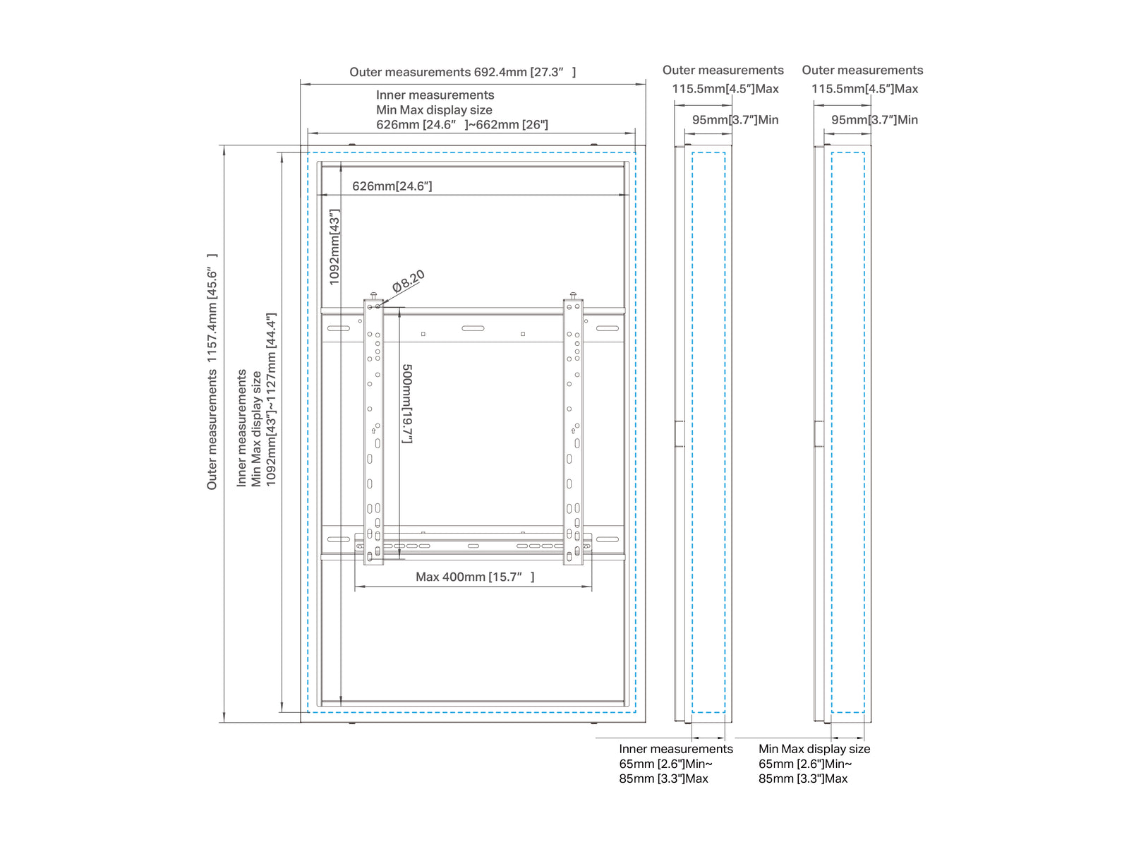 Multibrackets M Pro Series Enclosure 49" High Brightness Wall Medium Black Signage Display Enclosures Multibrackets