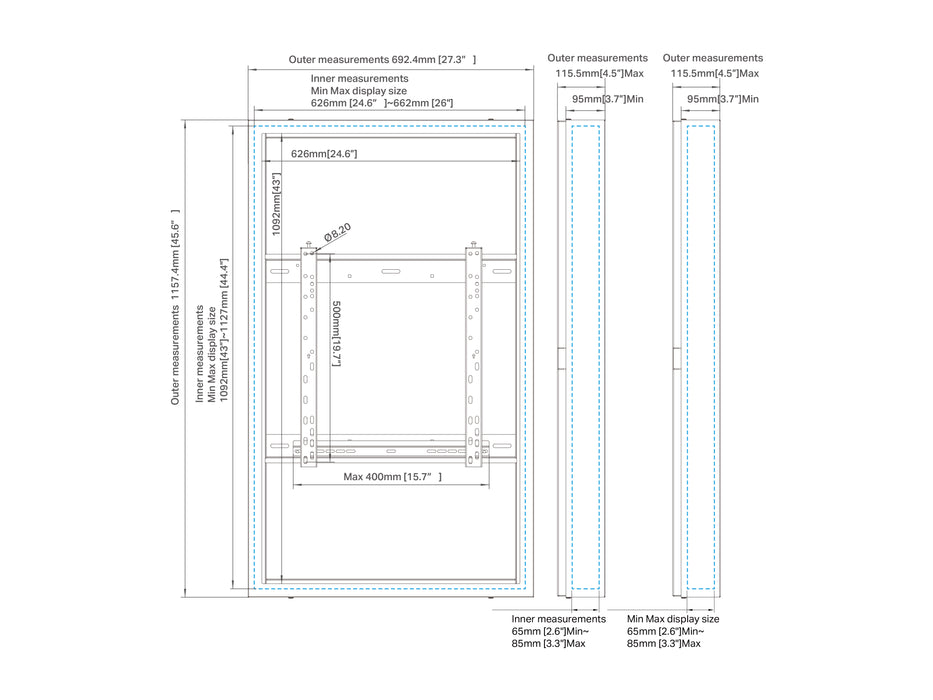 Multibrackets M Pro Series Enclosure 49" High Brightness Wall Medium Black Signage Display Enclosures Multibrackets