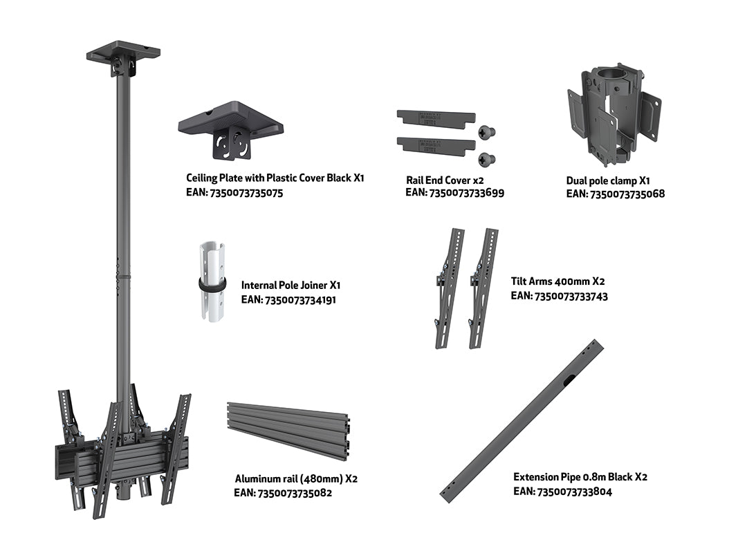 Multibrackets 32"-75" -1.5m Pole Back-To-Back Display Ceiling Mount Pro Ceiling Mount Bracket Multibrackets
