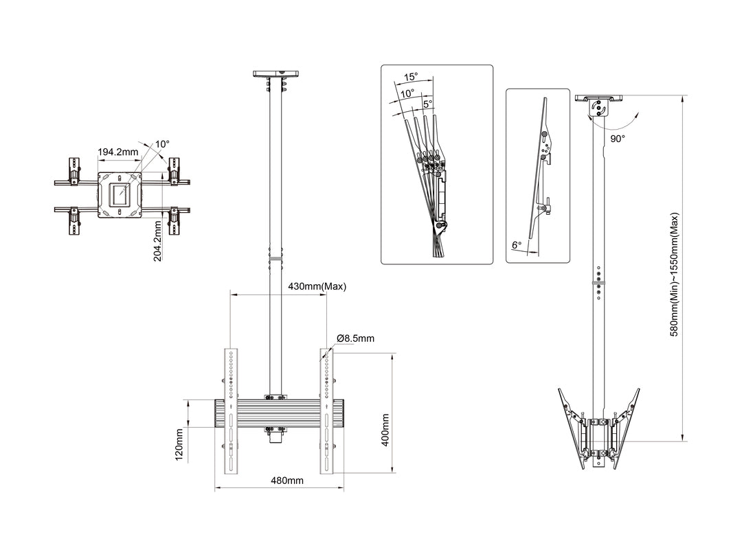 Multibrackets 32"-75" -1.5m Pole Back-To-Back Display Ceiling Mount Pro Ceiling Mount Bracket Multibrackets