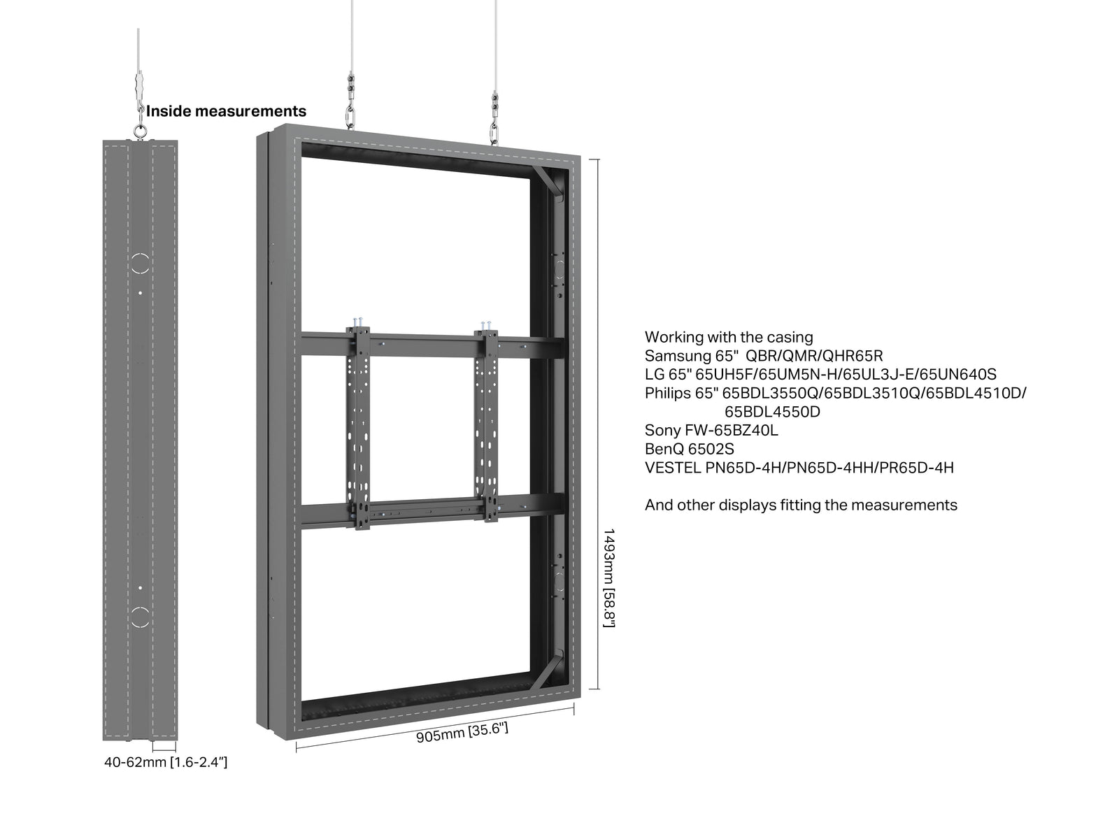 Multibrackets M Pro Series Enclosure 65" Wire Medium B2B Black Signage Display Enclosures Multibrackets