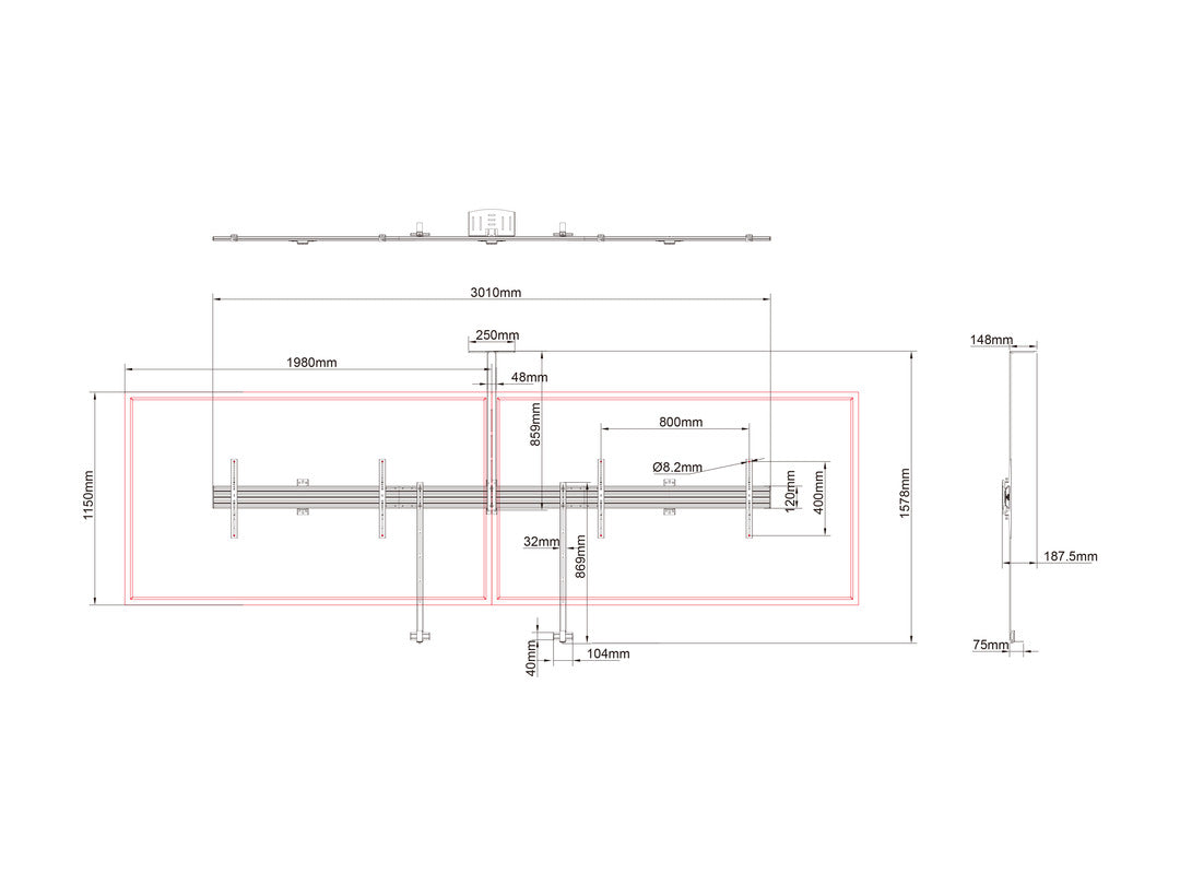 Multibrackets M Pro Series Collaboration Side by Side - 90" Wall Mount Bracket Multibrackets