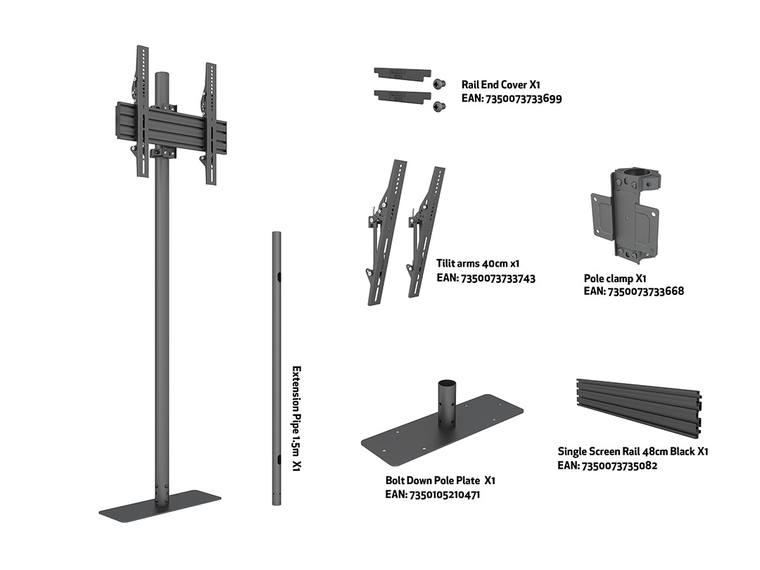 Multibrackets 32" - 65" Landscape / Portrait 1.5m Pole Floor Mount Pro Display Floor Stand Multibrackets