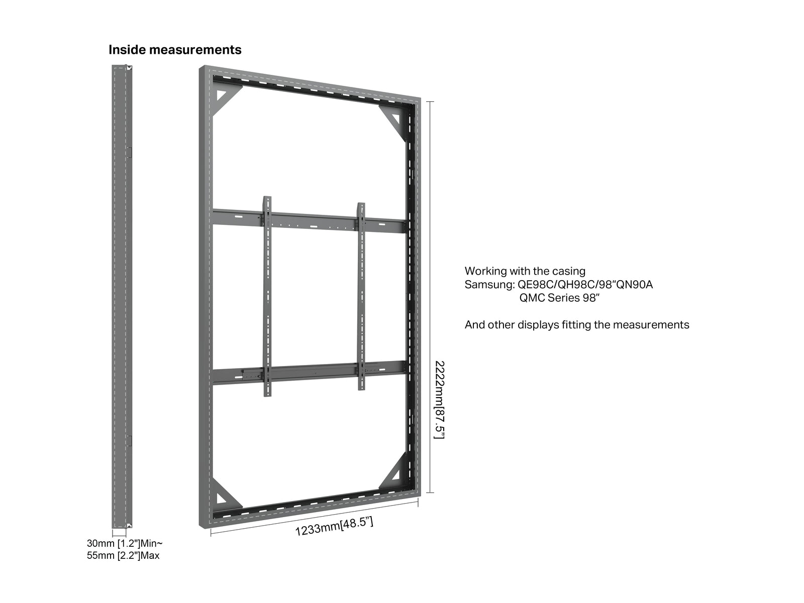 Multibrackets M Pro Series Enclosure 98" Wall Slaim Large Black Signage Display Enclosures Multibrackets
