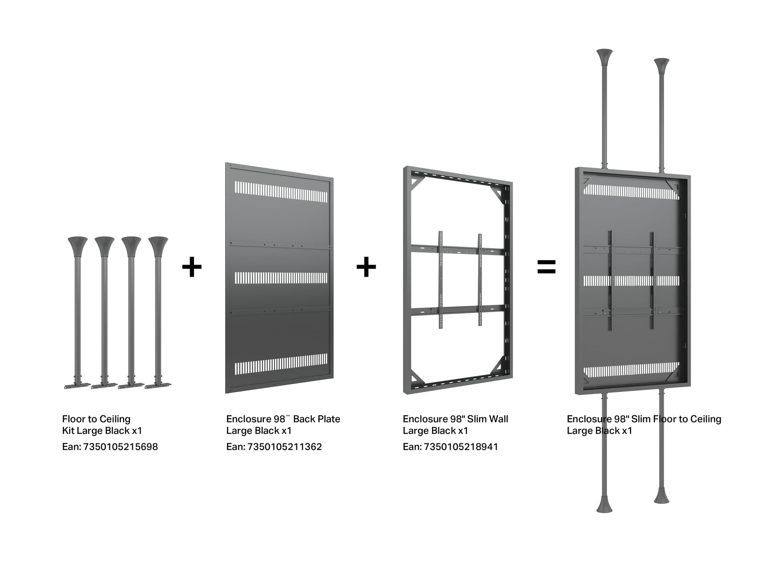 Multibrackets M Pro Series Enclosure 98" Wall Slaim Large Black Signage Display Enclosures Multibrackets