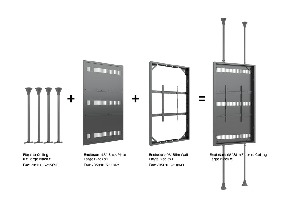 Multibrackets M Pro Series Enclosure 98" Wall Slaim Large Black Signage Display Enclosures Multibrackets