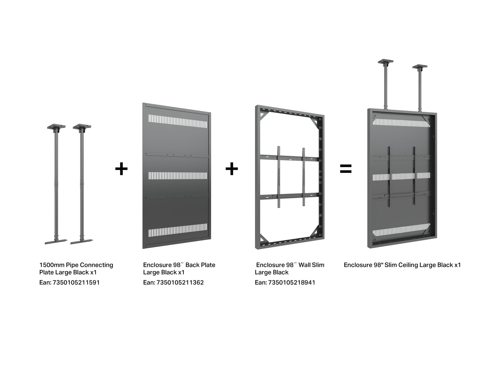 Multibrackets M Pro Series Enclosure 98" Wall Slaim Large Black Signage Display Enclosures Multibrackets