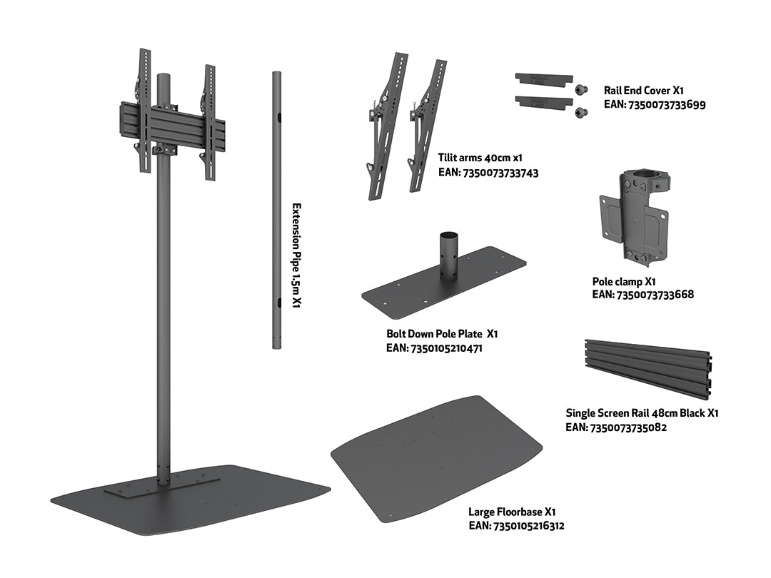 Multibrackets M Single Pole Floorbase Pro - Up to 32"-65" Screen Floor Stand Multibrackets
