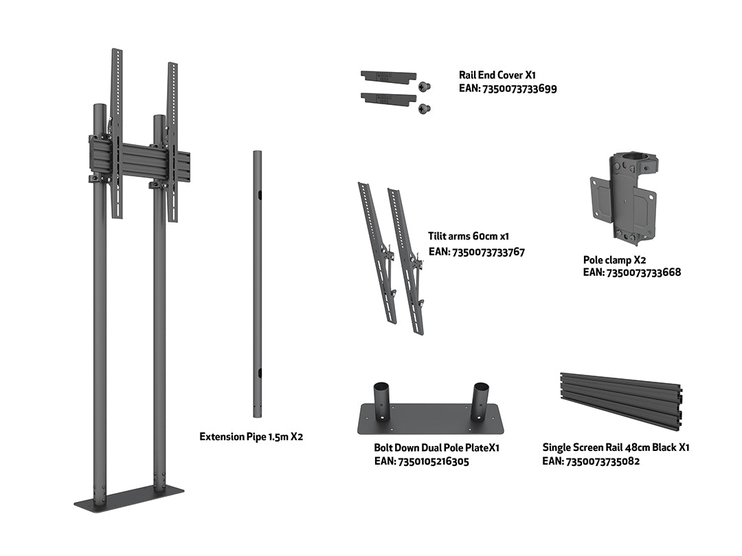 Multibrackets M Dual Pole Floormount Pro - (65"-90") Floor Stand Multibrackets