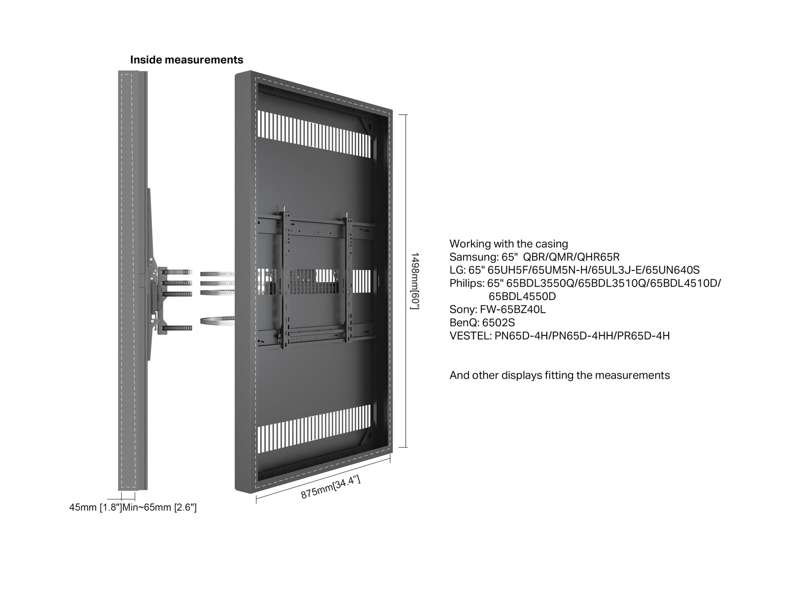 Multibrackets M Pro Series Enclosure 65" Column Large Black Signage Display Enclosures Multibrackets
