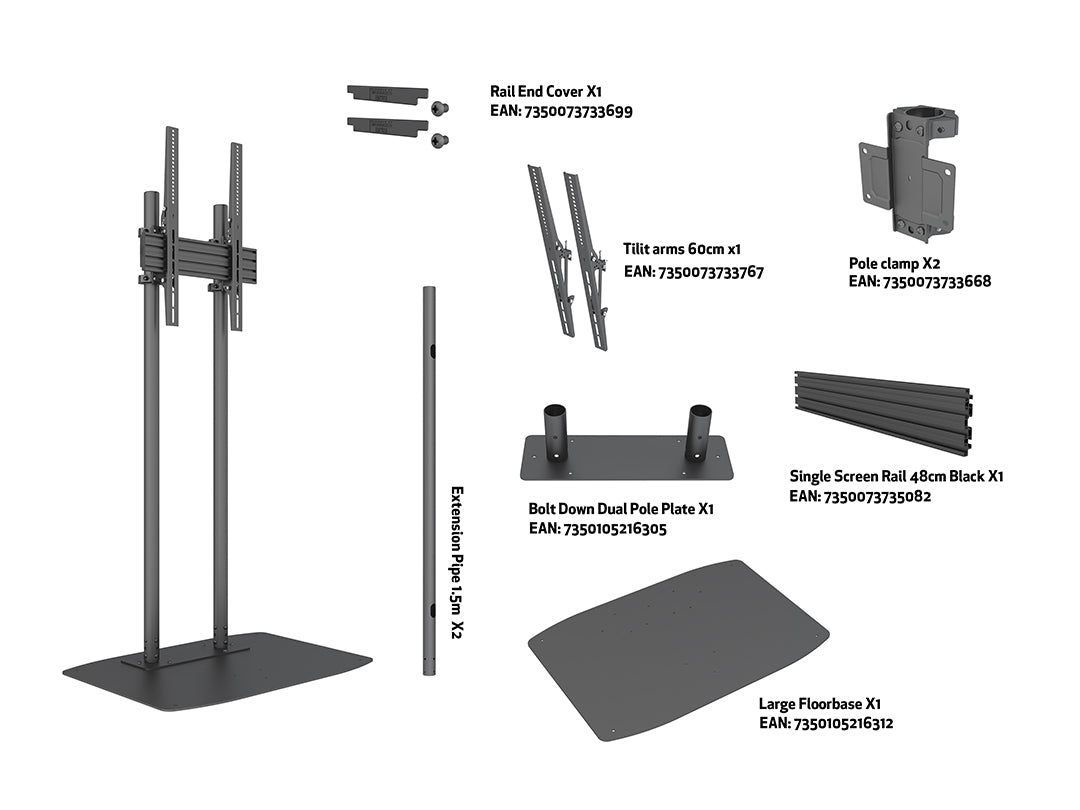 Multibrackets M Single Pole Floorstands Pro - (65"-90") Floor Stand Multibrackets
