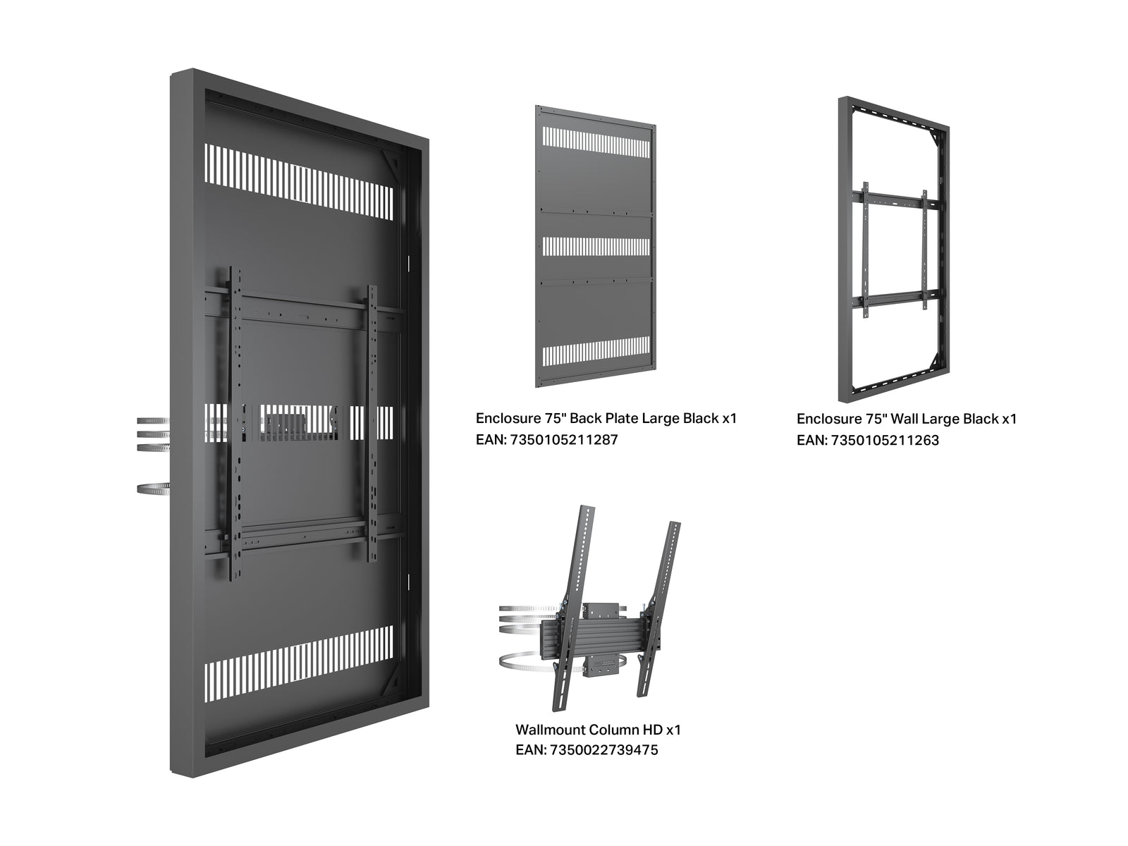 Multibrackets M Pro Series Enclosure 75" Column Large Black Signage Display Enclosures Multibrackets