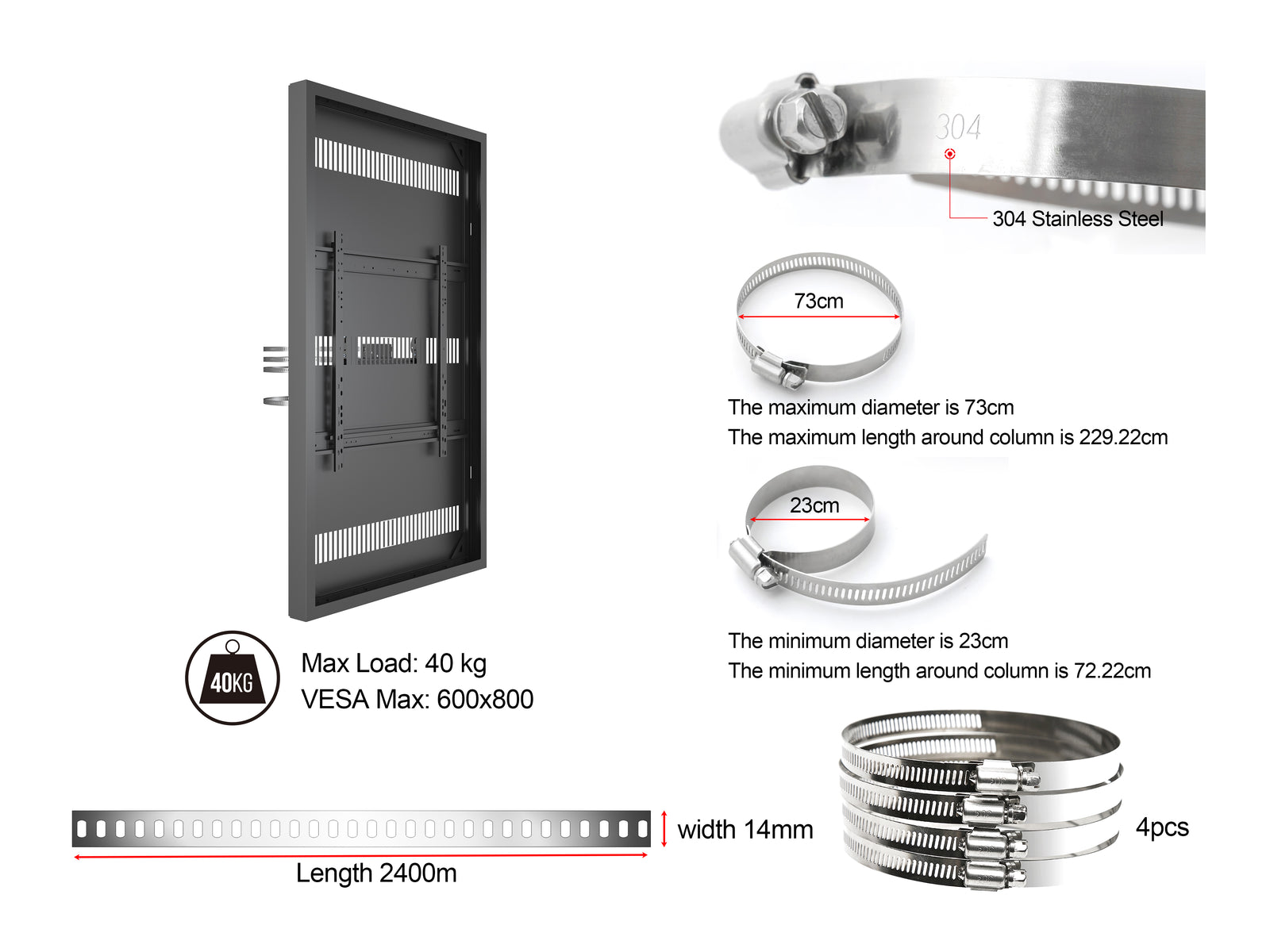 Multibrackets M Pro Series Enclosure 75" Column Large Black Signage Display Enclosures Multibrackets