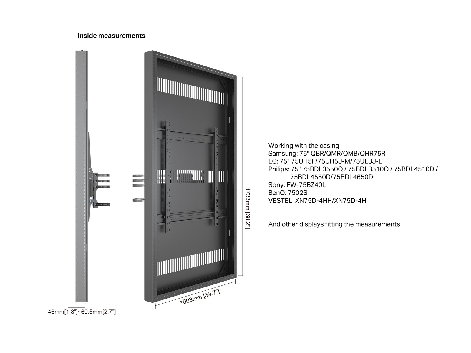 Multibrackets M Pro Series Enclosure 75" Column Large Black Signage Display Enclosures Multibrackets