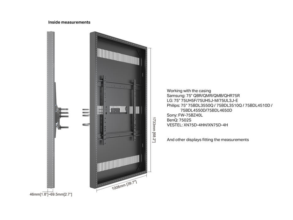 Multibrackets M Pro Series Enclosure 75" Column Large Black Signage Display Enclosures Multibrackets