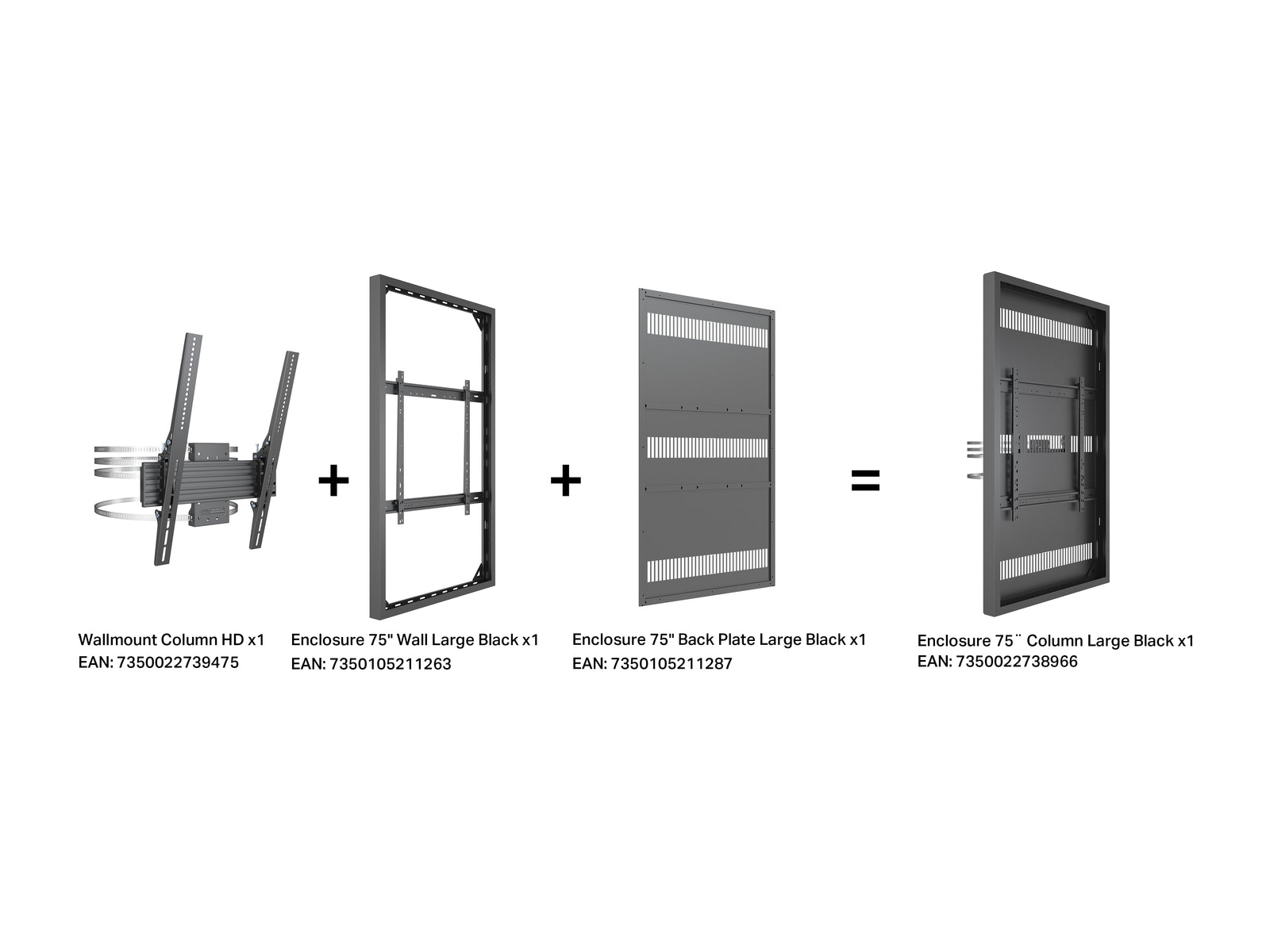 Multibrackets M Pro Series Enclosure 75" Column Large Black Signage Display Enclosures Multibrackets