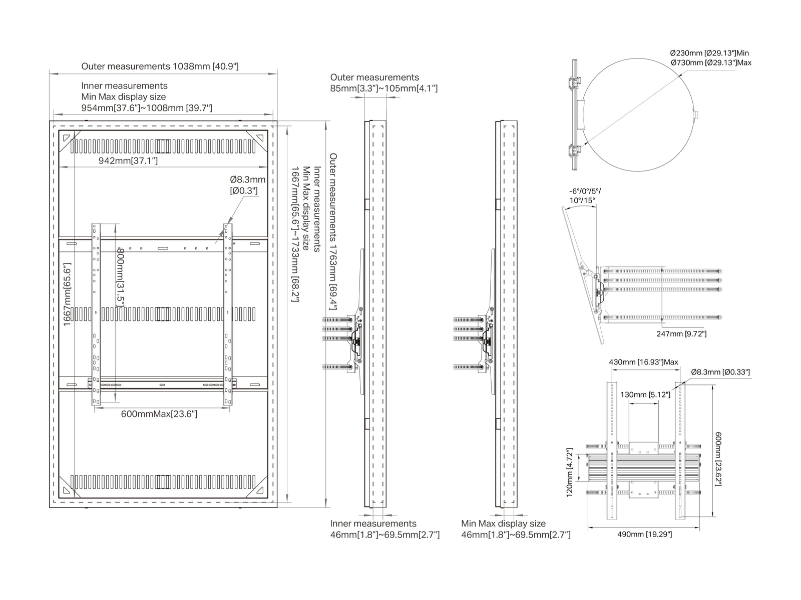 Multibrackets M Pro Series Enclosure 75" Column Large Black Signage Display Enclosures Multibrackets