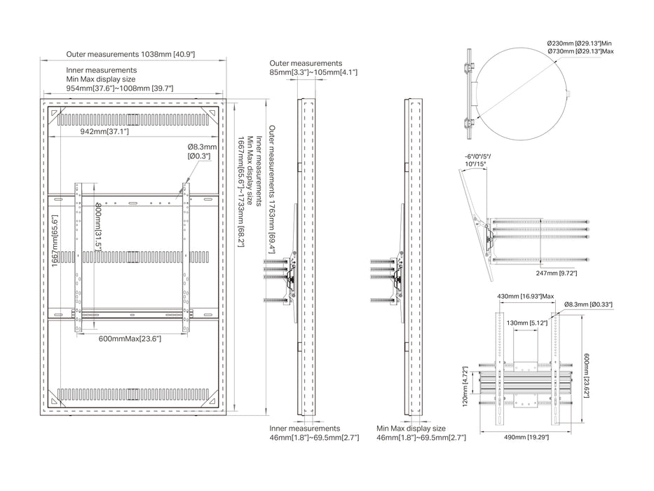 Multibrackets M Pro Series Enclosure 75" Column Large Black Signage Display Enclosures Multibrackets