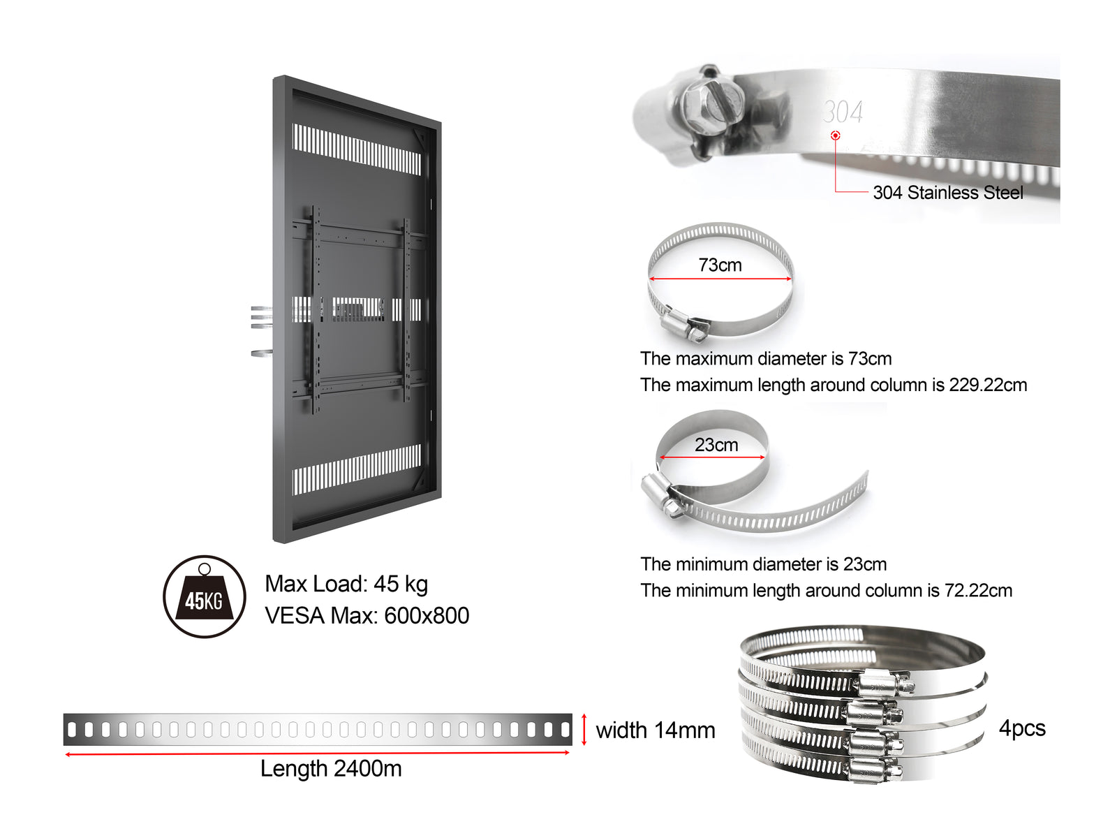 Multibrackets M Pro Series Enclosure 75" Column Slim Large Black Signage Display Enclosures Multibrackets