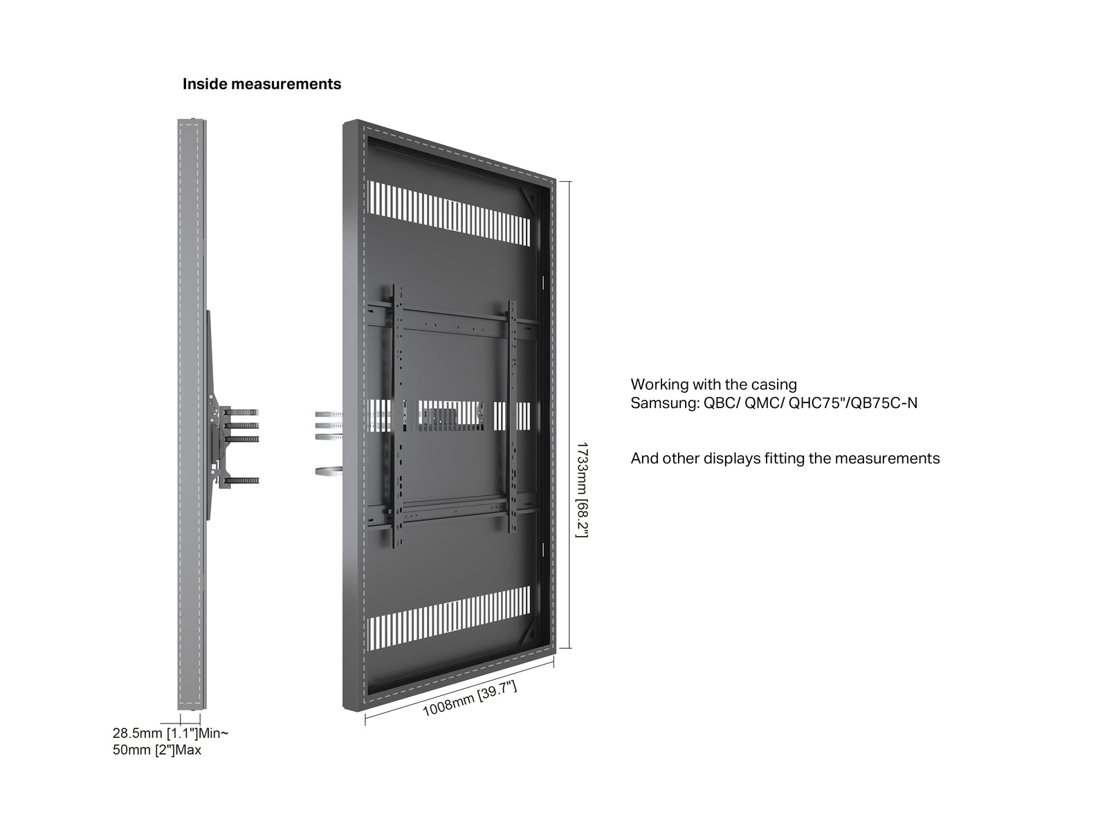 Multibrackets M Pro Series Enclosure 75" Column Slim Large Black Signage Display Enclosures Multibrackets