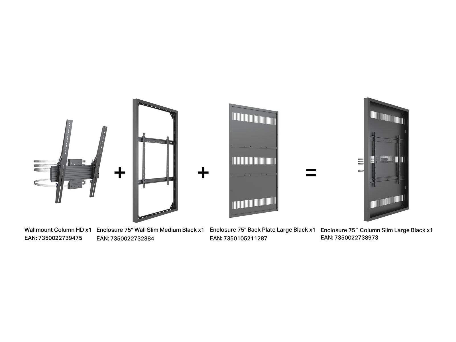 Multibrackets M Pro Series Enclosure 75" Column Slim Large Black Signage Display Enclosures Multibrackets