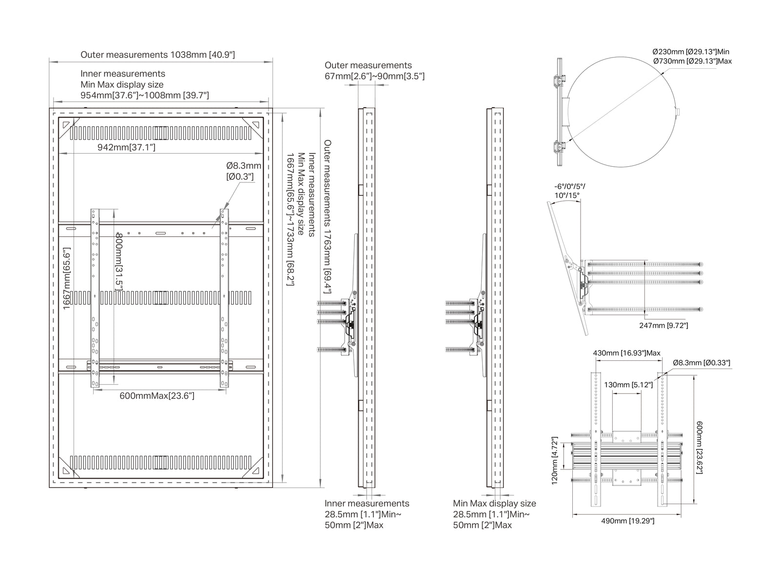 Multibrackets M Pro Series Enclosure 75" Column Slim Large Black Signage Display Enclosures Multibrackets