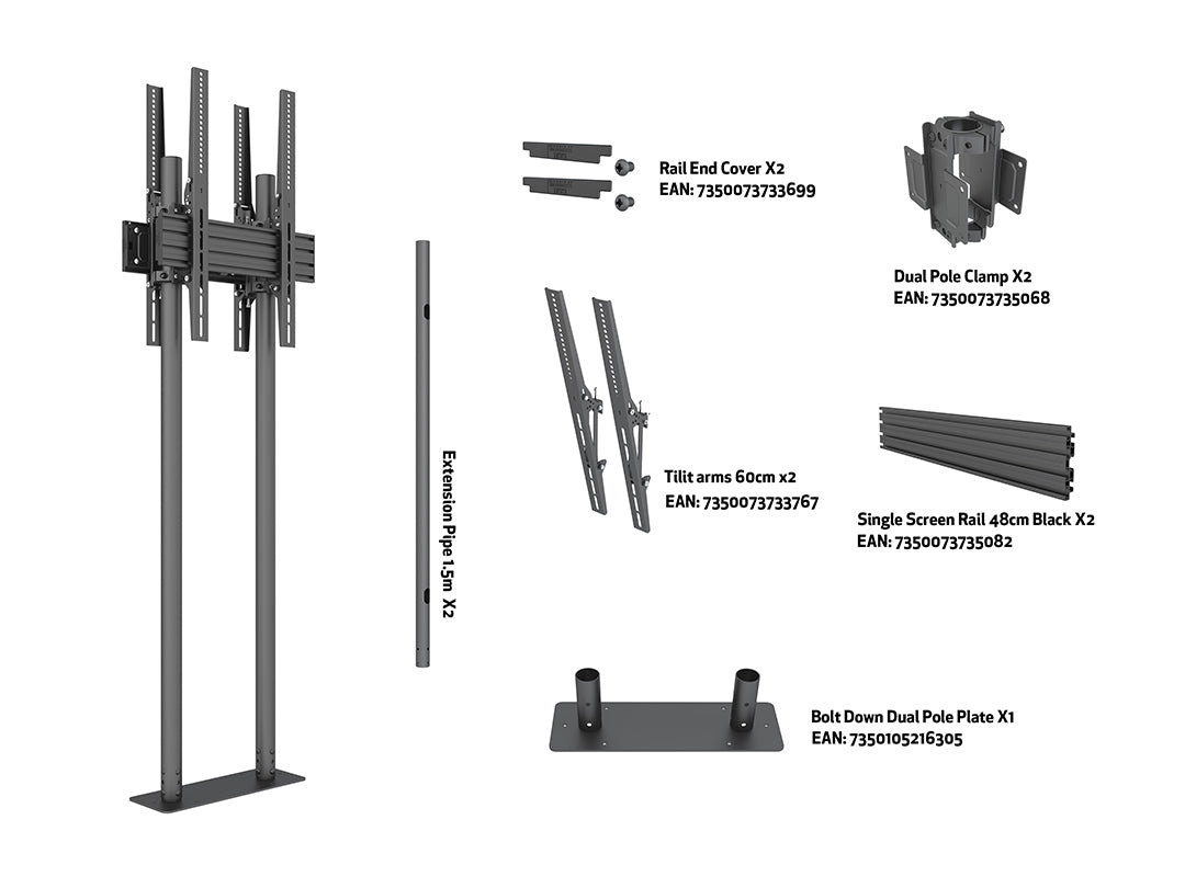 Multibrackets B2B M Dual Pole Floormount Pro - (65"-90") Floor Stand Multibrackets