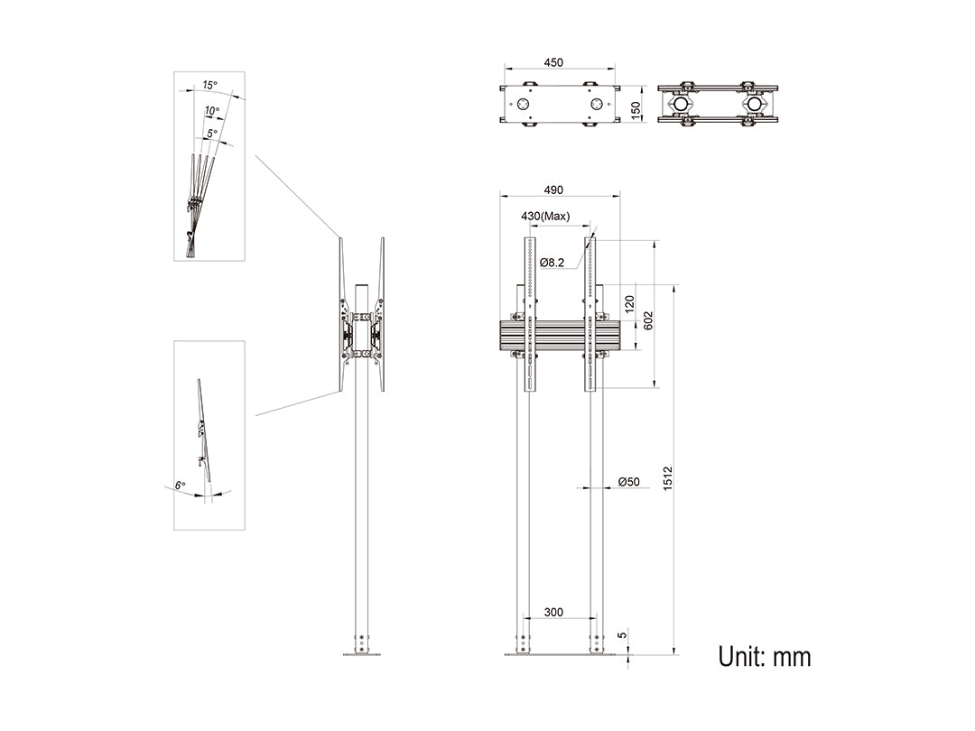 Multibrackets B2B M Dual Pole Floormount Pro - (65"-90") Floor Stand Multibrackets