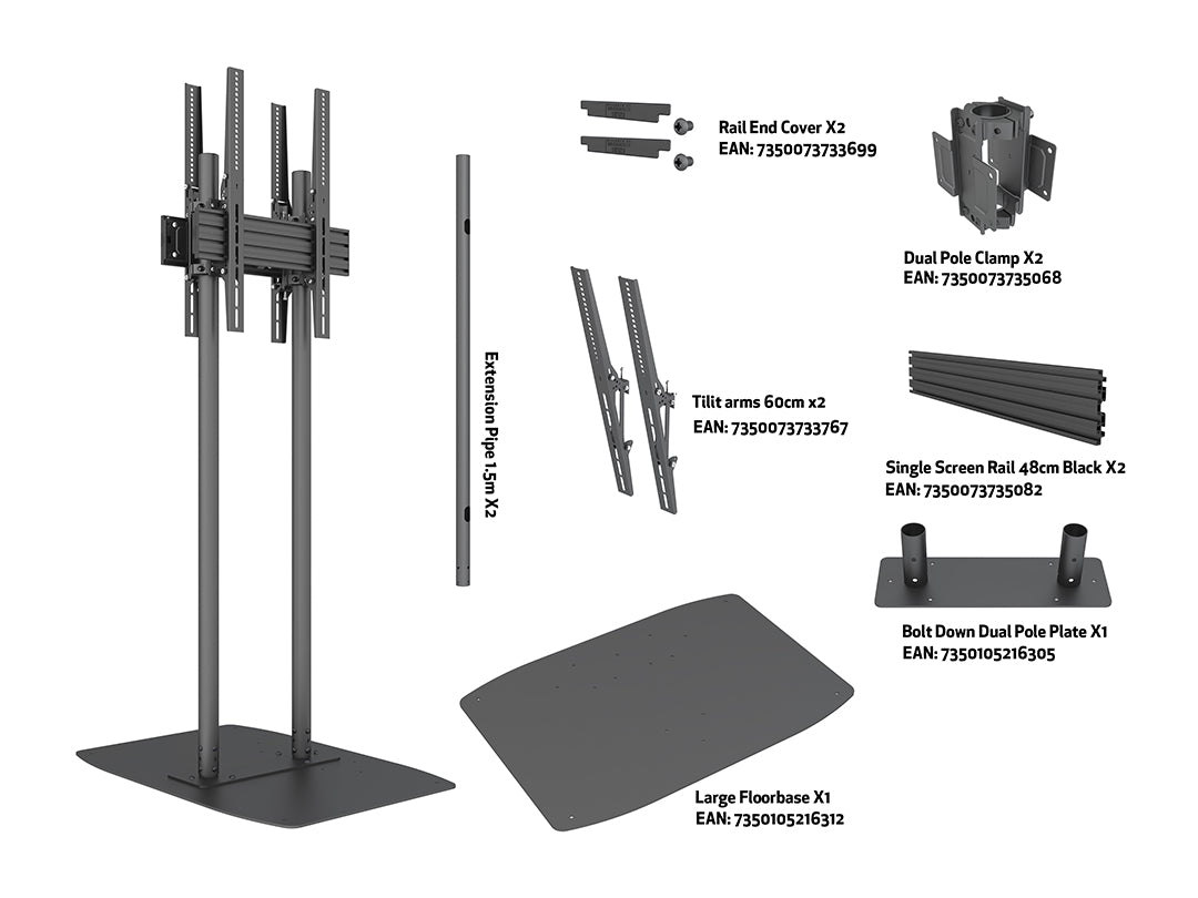 Multibrackets B2B M Dual Pole Floorbase Pro - (65"-90") Floor Stand Multibrackets