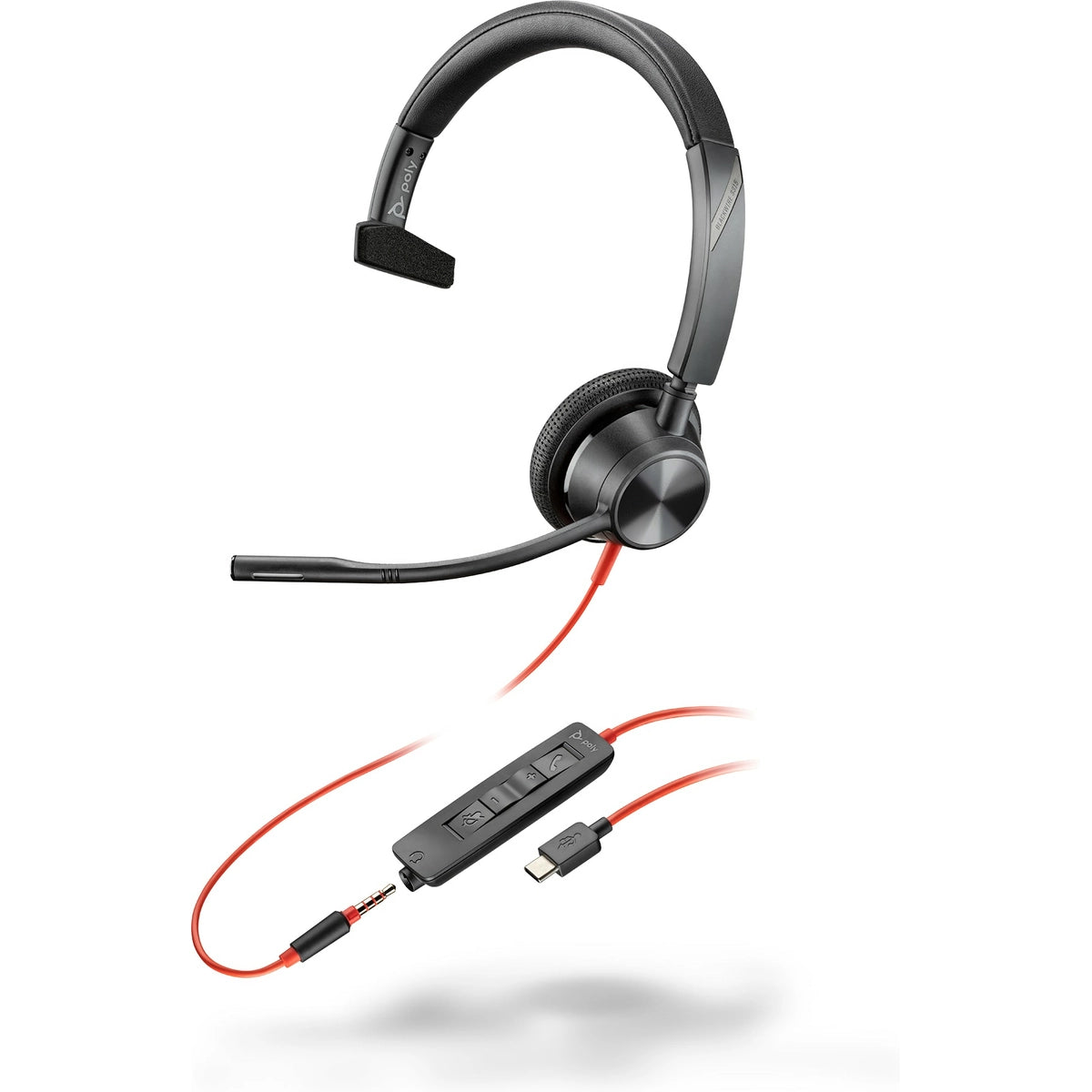 HP Poly Blackwire 3315 Monaural USB-C Headset + 3.5mm Plug + USB-C/A Adapter | 8X217AA Headset Poly