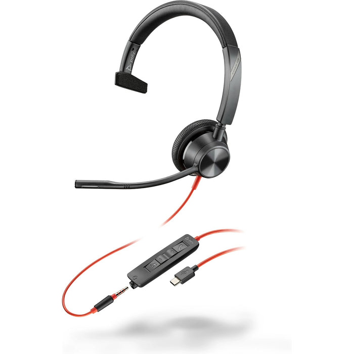 HP Poly Blackwire 3315 Monaural USB-C Headset + 3.5mm Plug + USB-C/A Adapter | 8X217AA Headset Poly