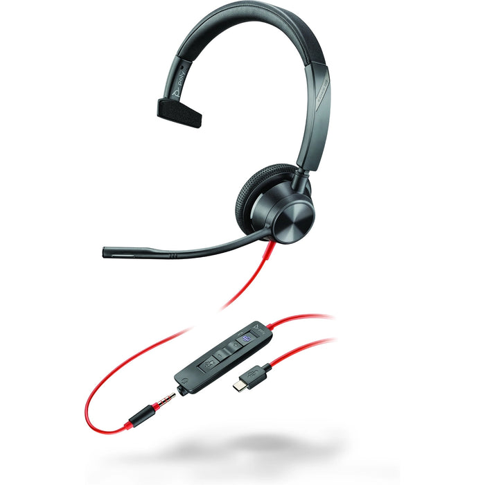 Poly Blackwire 3315 Wired On-ear Mono Headset Black | 8X218AA Headset Poly
