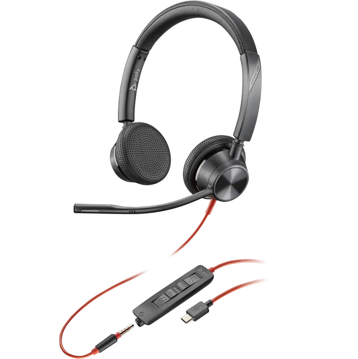 Poly Blackwire 3325 Stereo USB-C Headset + 3.5mm Plug + USB-C/A Adapter | 8X221AA Headset Poly