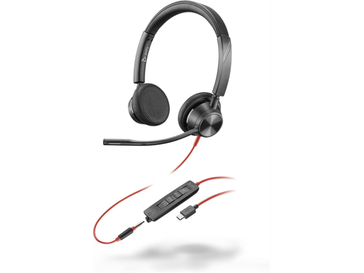 Poly Blackwire 3325 Stereo Microsoft Teams Certified USB-C Headset +3.5mm Plug +USB-C/A Adapter | 8X222AA Headset Poly