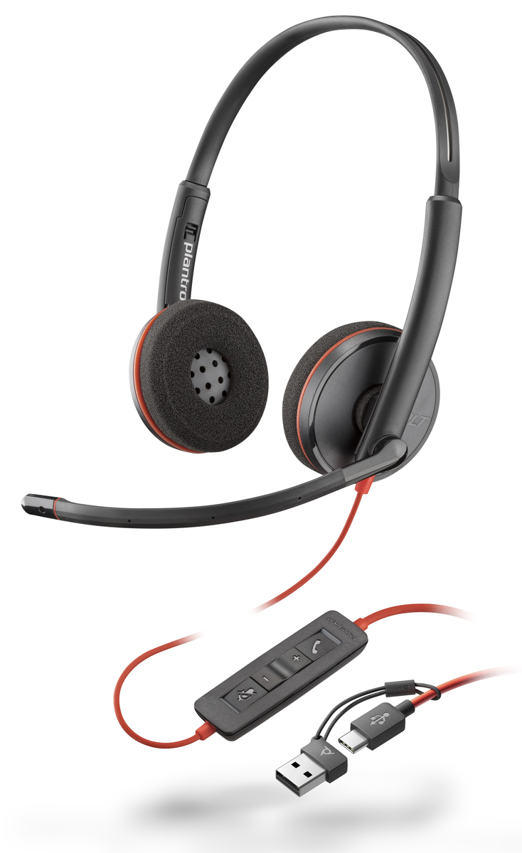 POLY Blackwire 3220 Stereo USB-C Headset +USB-C/A Adapter | 8X228AA Headset Poly