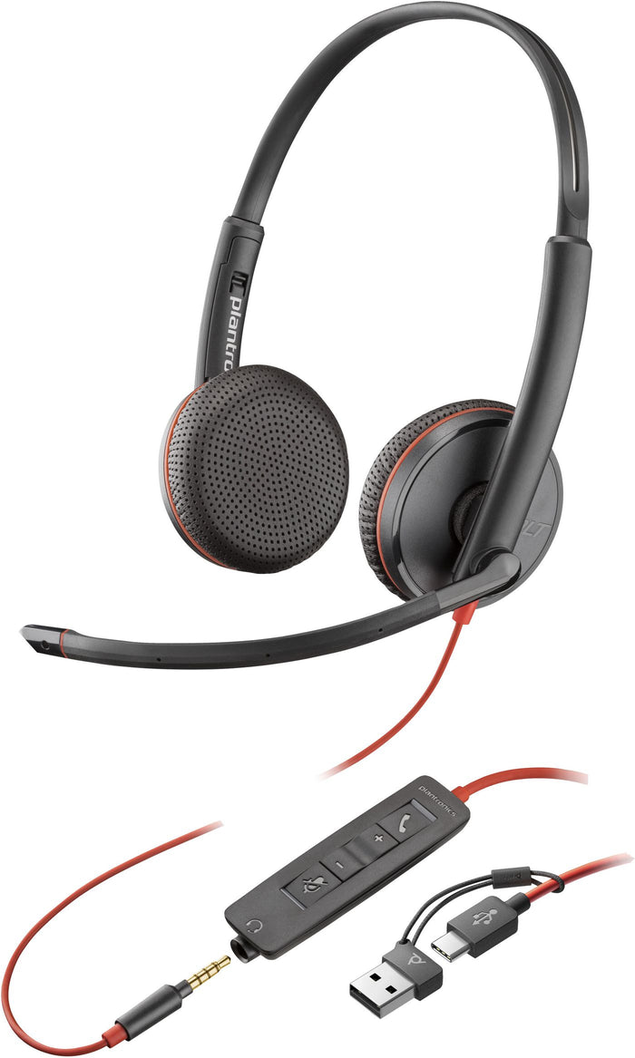 POLY Blackwire 3225 Stereo USB-C Headset + 3.5mm Plug + USB-C/A Adapter Headset Poly
