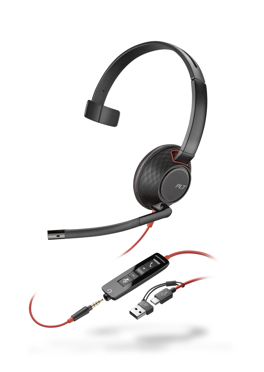 POLY Blackwire 5210 Monaural USB-C Headset + 3.5mm Plug + USB-C/A Adapter Headset Poly