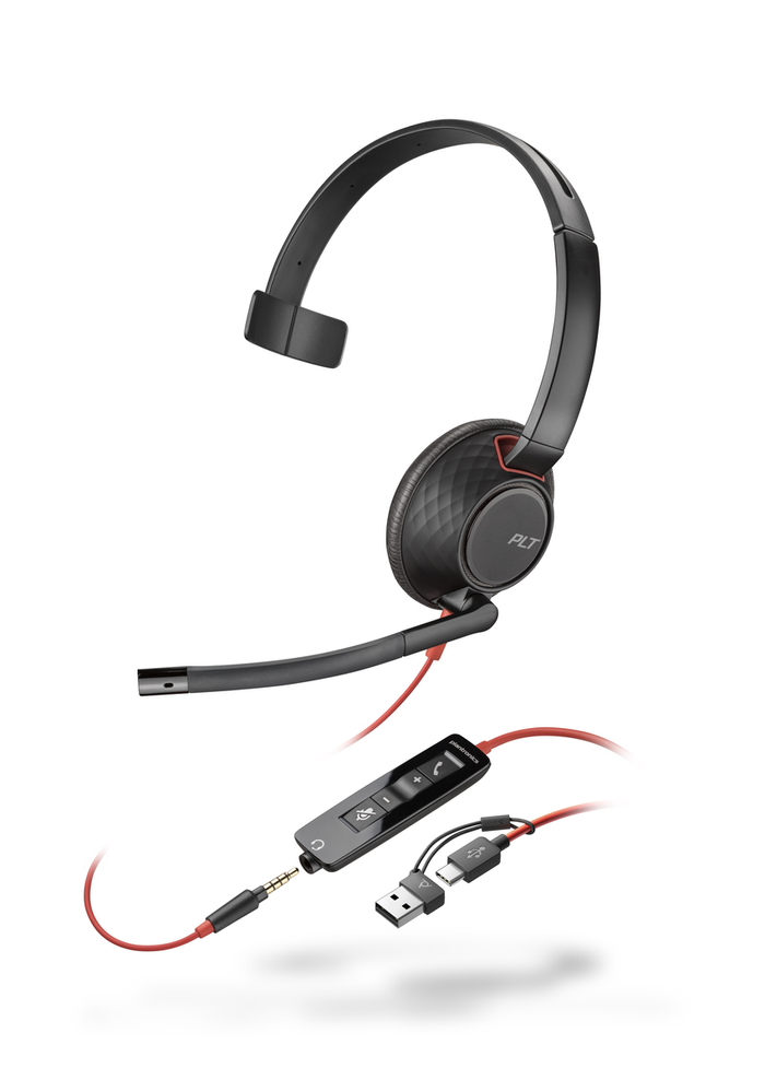 POLY Blackwire 5210 Monaural USB-C Headset + 3.5mm Plug + USB-C/A Adapter Headset Poly