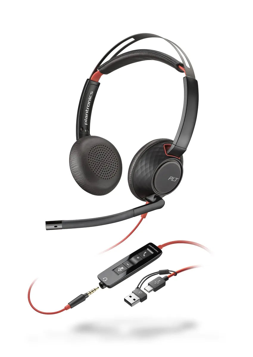 POLY Blackwire 5220 Stereo USB-C Headset + 3.5mm Plug + USB-C/A Adapter Headset Poly