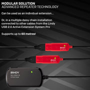 Lindy 8m USB 2.0 Active Extension Pro 4 Port Hub | 42781 USB Hub & Docking Station Lindy