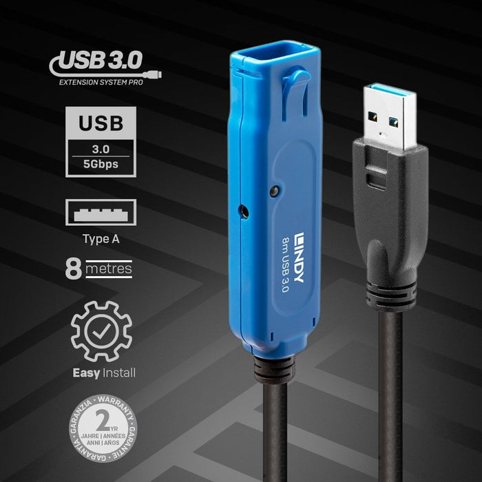 Lindy 8m USB 3.0 Active Extension Pro | 43158 USB Cable Lindy