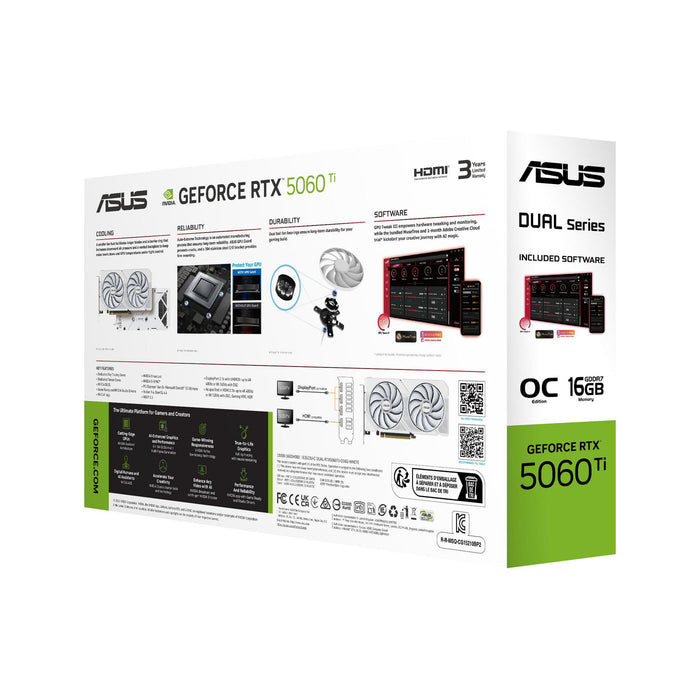 Asus GeForce RTX 5060 Ti Dual OC White 16GB GDDR7 Graphics Card | 90YV0MH6-M0NA00 Asus Graphics Card Asus