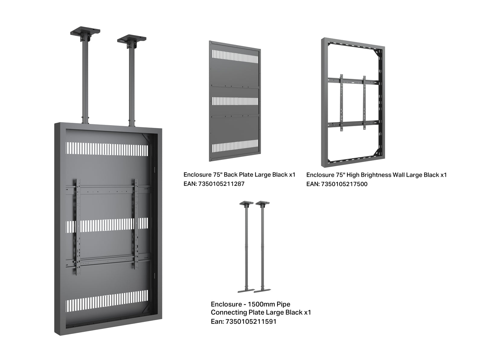 Multibrackets M Pro Series Enclosure 75" High Brightness Ceiling Large Black Signage Display Enclosures Multibrackets