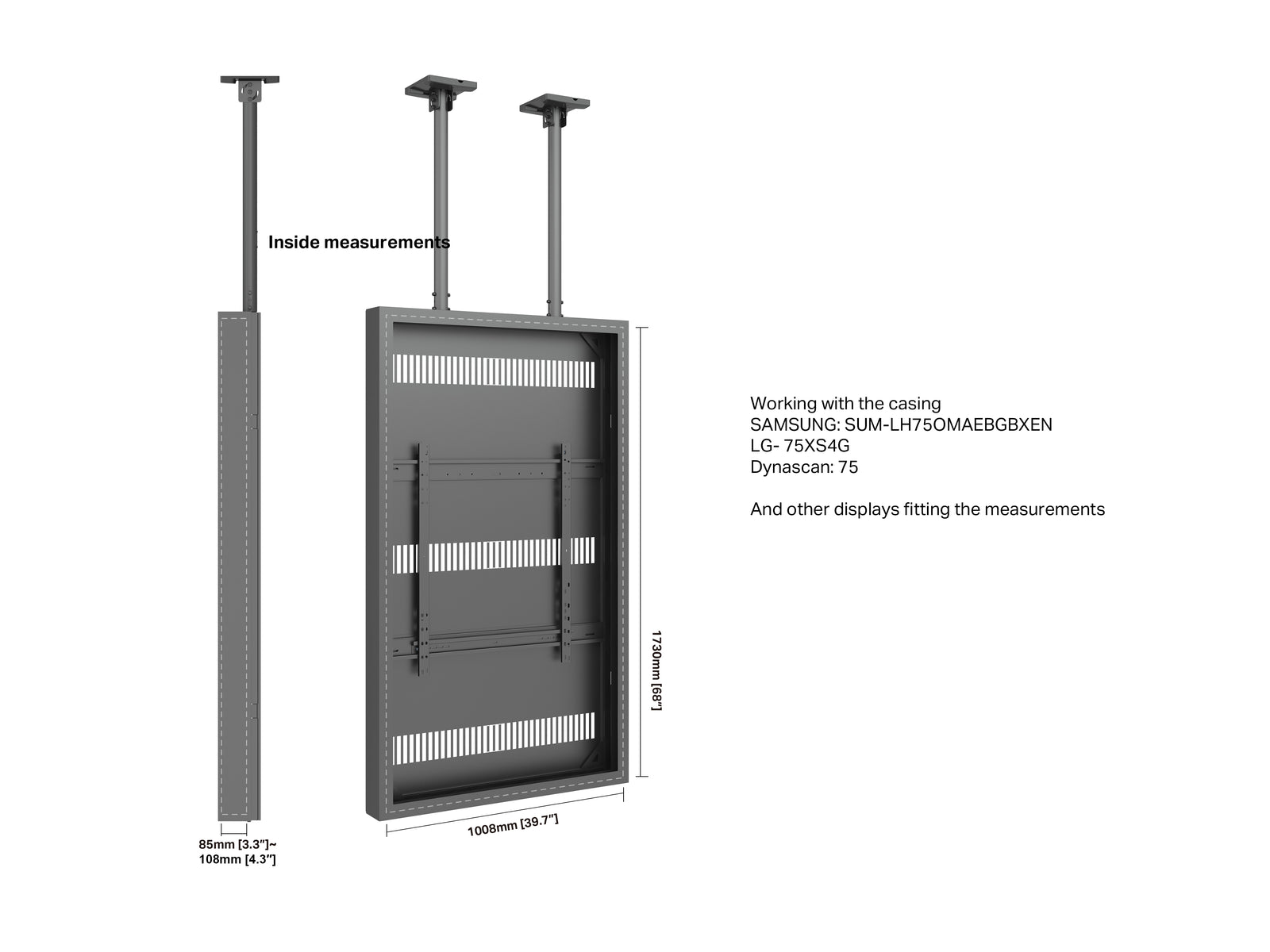 Multibrackets M Pro Series Enclosure 75" High Brightness Ceiling Large Black Signage Display Enclosures Multibrackets