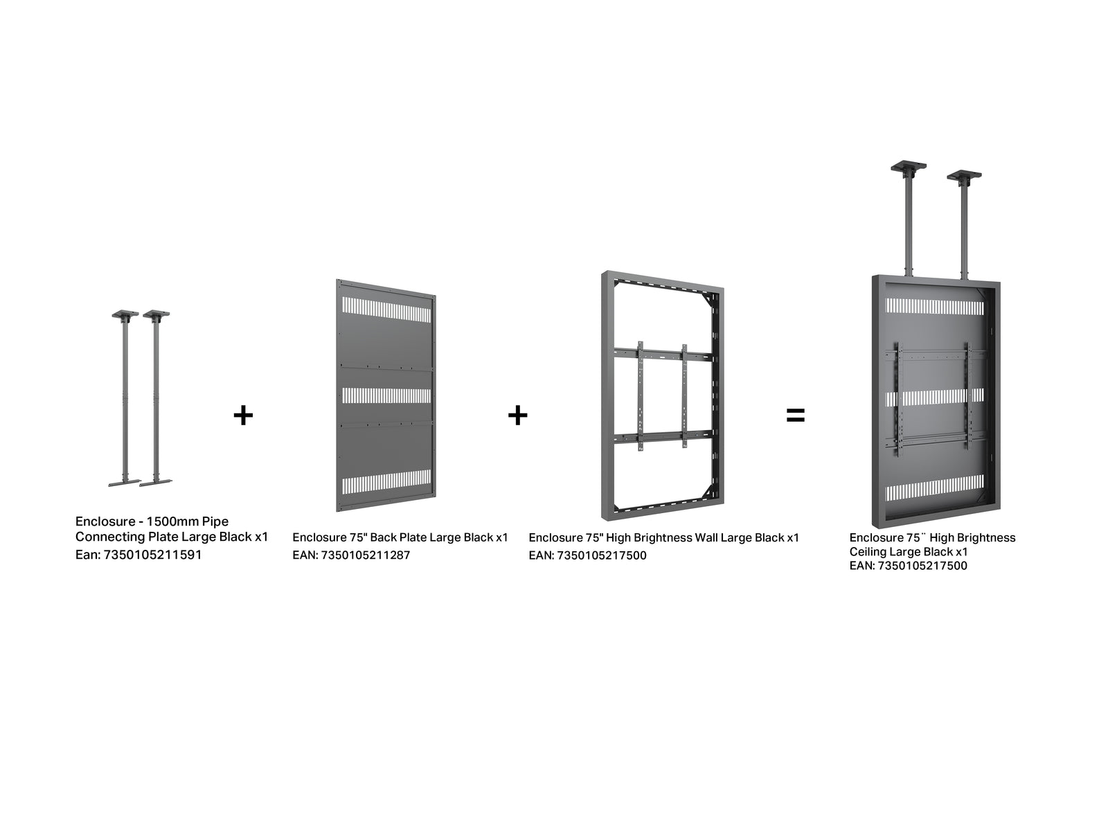 Multibrackets M Pro Series Enclosure 75" High Brightness Ceiling Large Black Signage Display Enclosures Multibrackets