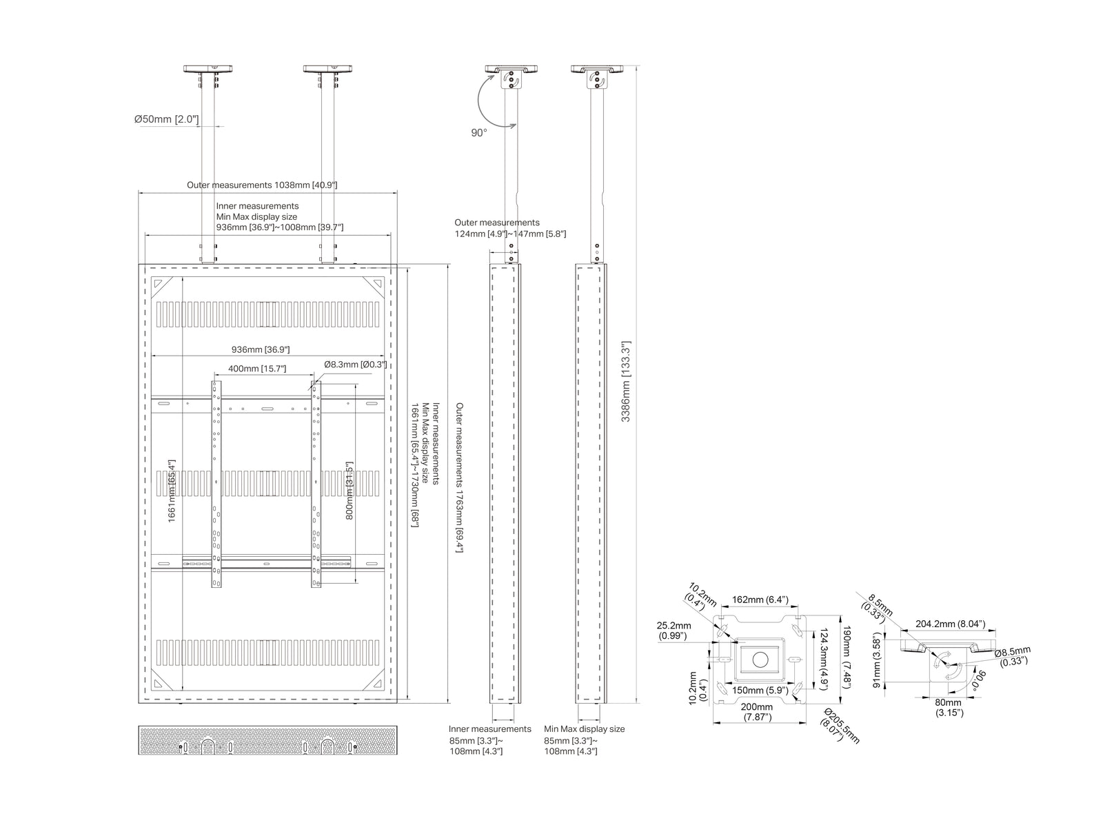 Multibrackets M Pro Series Enclosure 75" High Brightness Ceiling Large Black Signage Display Enclosures Multibrackets