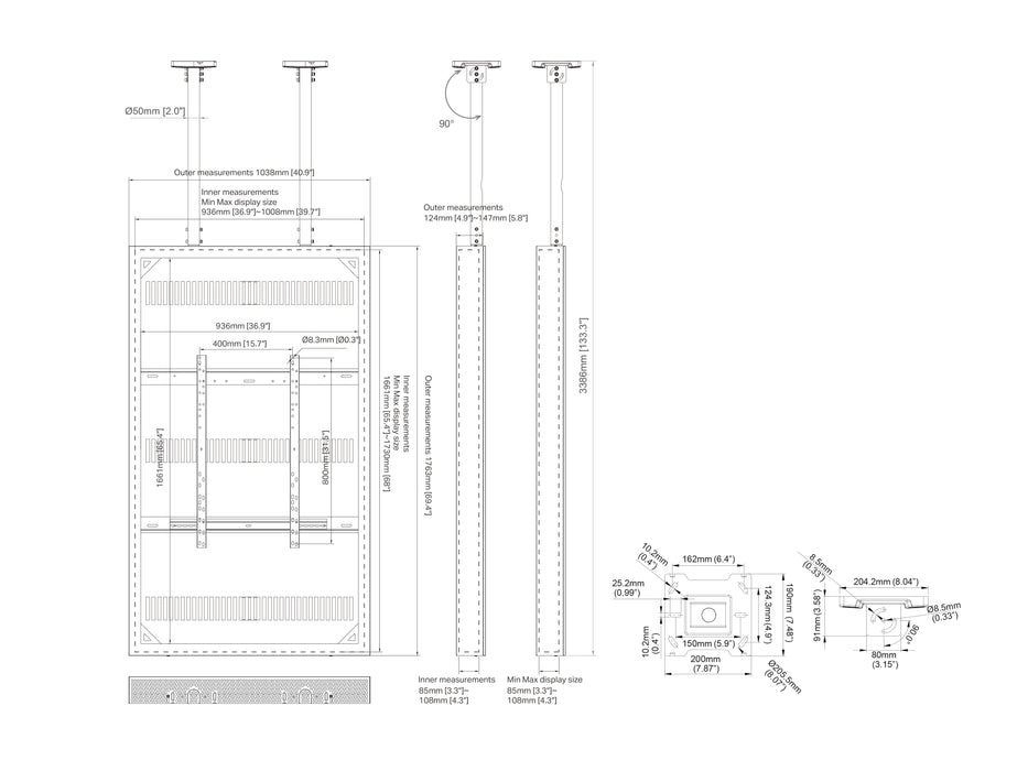 Multibrackets M Pro Series Enclosure 75" High Brightness Ceiling Large Black Signage Display Enclosures Multibrackets